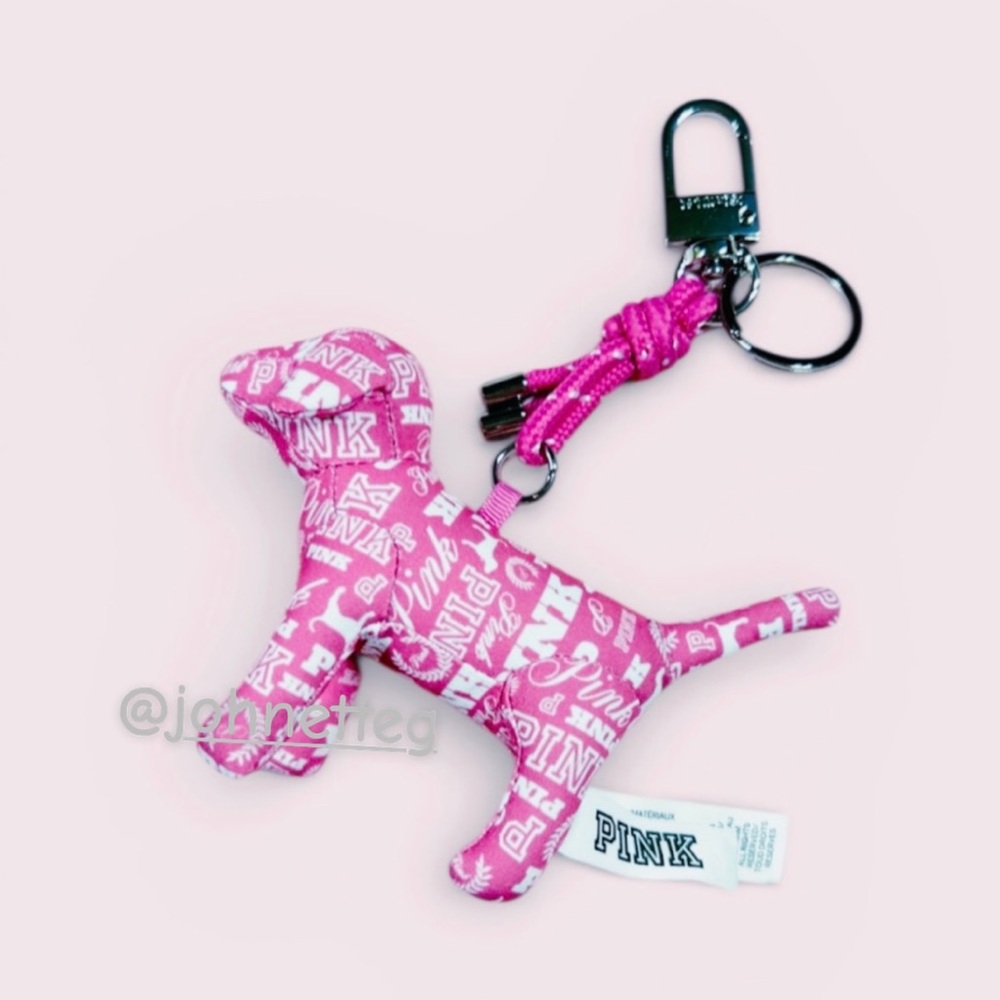 PINK VICTORIA’S SECRET Micro Dog Keychain Bag Charm Pink Gossip Dog Print